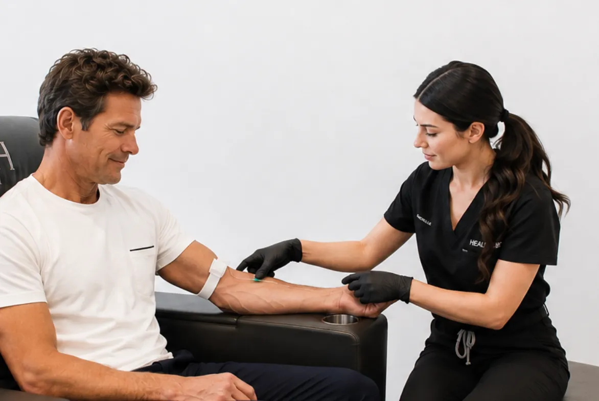 Provider performing a blood draw for baseline testing