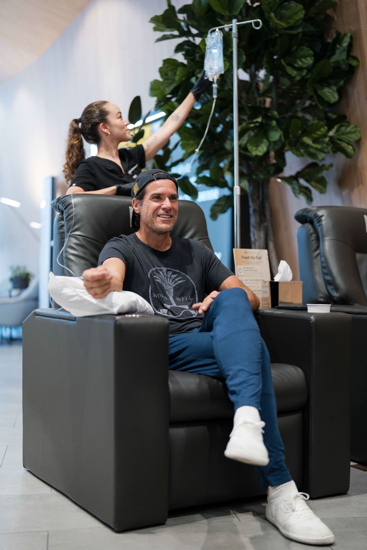 The Next Health IV Lounge, premium massage chairs, warm lighting, calm ambiance